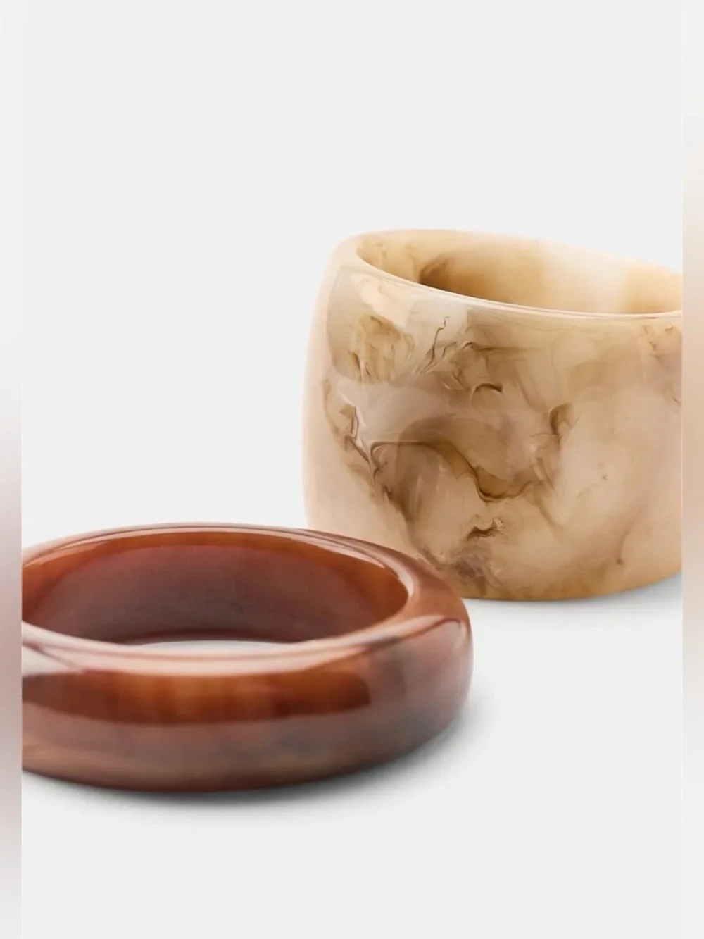 Zara NWT Set of 2 Rigid Resin Bangle Brown & Marble Ivory Statement Bracelets